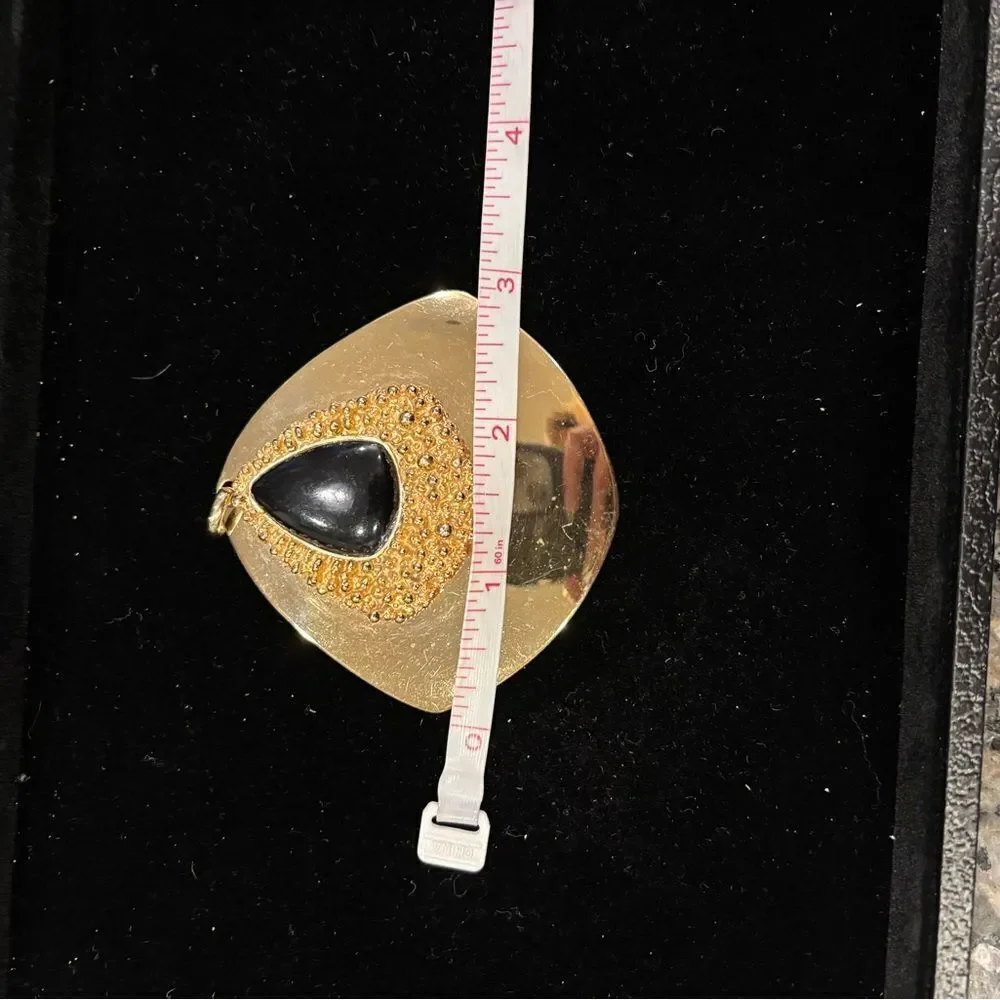 Vintage Napier Large Gold Tone and Black Lucite Statement Pendant